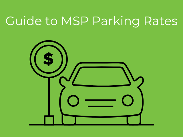 text 'guide to mspa parking rates' with a picture of a car next to a sign